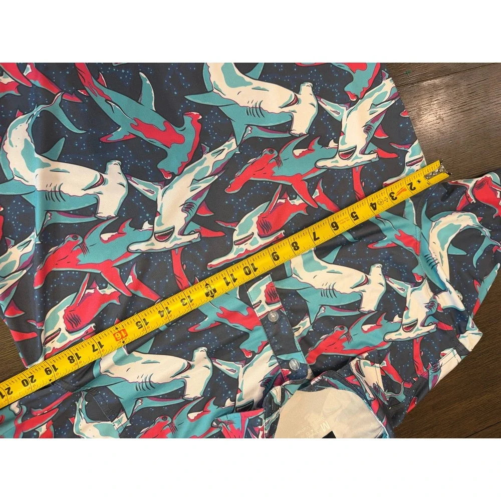 Waggle Golf Hammerhead Shark Polo Shirt Mens Medium Teal Pink Navy Performance - Picture 6 of 7